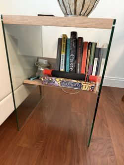 Glass and Wood End Table With Shelf 