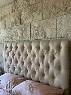 Headboard  pier1 cream fabric  queen tuffeted