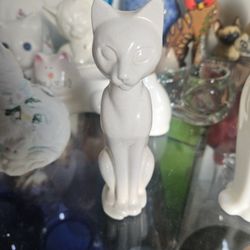 Vintage White Ceramic Cat - Pearlized White Cat Statue