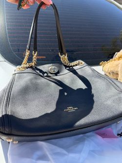 Coach Black Pebble Leather Chain Tote
