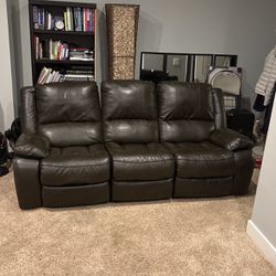 Black  Family Leather Couch, 2 Recliners 