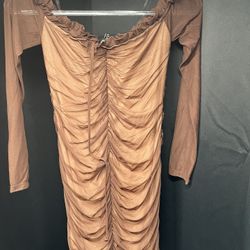 Brown Scrunch Mesh Dress