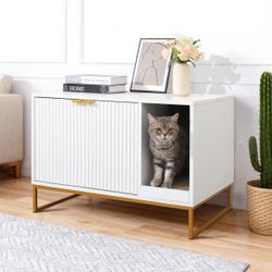 White Cat Litter Box Enclosure Cabinet