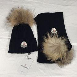 Moncler Beanie With Pom Pom Black (Kids set: hat + scarf)