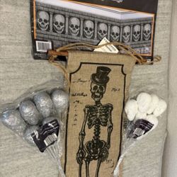 Skeleton banner, boarder & 2 sets of glitter foam picks (great for flowers) - Halloween Decor Set