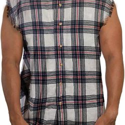 Men’s Sleeveless Flannel Shirt Sz L (Brand New)