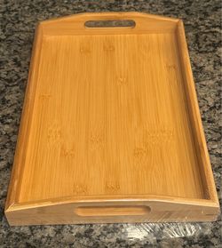 New Bamboo Serving Tray with Handles - Wooden Ottoman & Breakfast Bed Tray