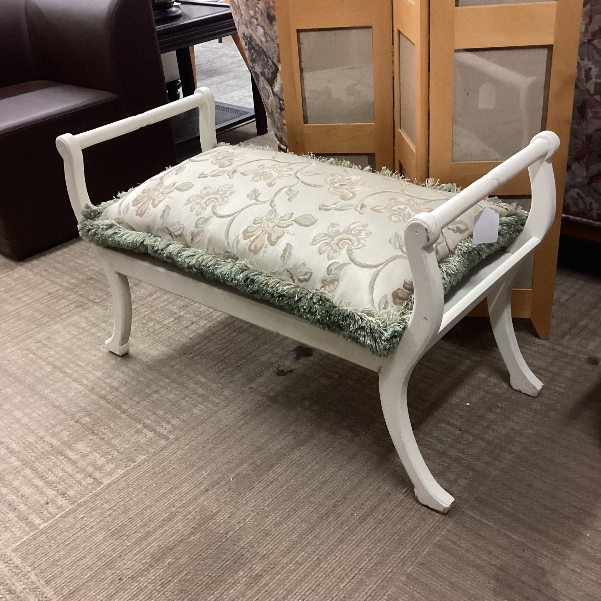 White Bench w/Arms  & Cushion