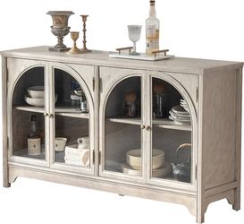 Solid Wood Buffet Cabinet for Dining Room, 55" Farmhouse Kitchen Sideboard with 4 Storage Doors, Multi-Functional Storage for Kitchen & Dining Room (1