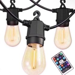 Outdoor String Lights 48Ft, Outdoor Lights Waterproof with 18 Shatterproof Bulbs, Personalized 8 Lighting Modes Remote Control Patio Lights for Patio 