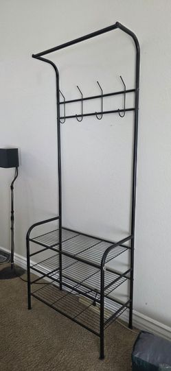 Black Metal Entryway Hall Tree with Hooks