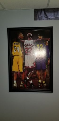 Coby, lebron and Jordan 24×36 picture in frame