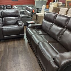 New Top Grain Leather Sofa And Loveseat With Power Recliners 