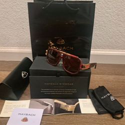 Maybach Burgundy Aviator KR/JD8 18K Gold/Buffalo Horn Frame Sunglasses 58-13-142