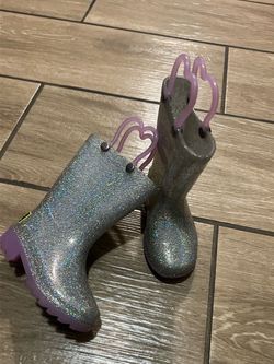 Kids Glitter Rain Boots with Heart Handles 5c
