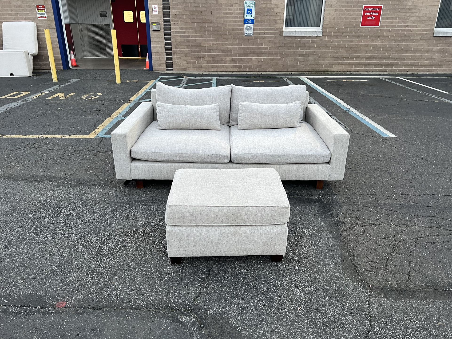 ( Free Delivery ) West Elm Harmony Light Gray Couch with Ottoman