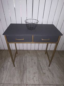 Gray and gold computer desk
