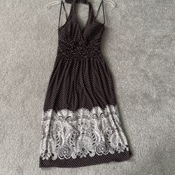 Medium Brown And White Halter Top Dress