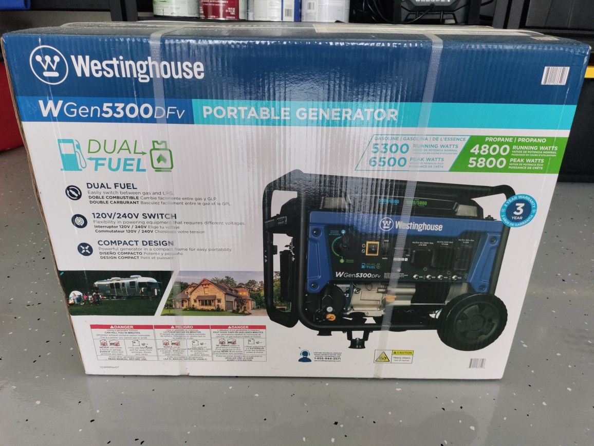 Westinghouse WGen5300DFcv 6500/5800 Peak Watts 5300/4800 Rated Watts Dual Fuel Generator

