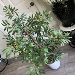 Artificial Olive Plant With White Pot Realistic Fruit And Bunches 