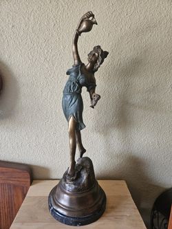 Woman Holding Wine Pitcher And Goblet Bronze Sculpture 