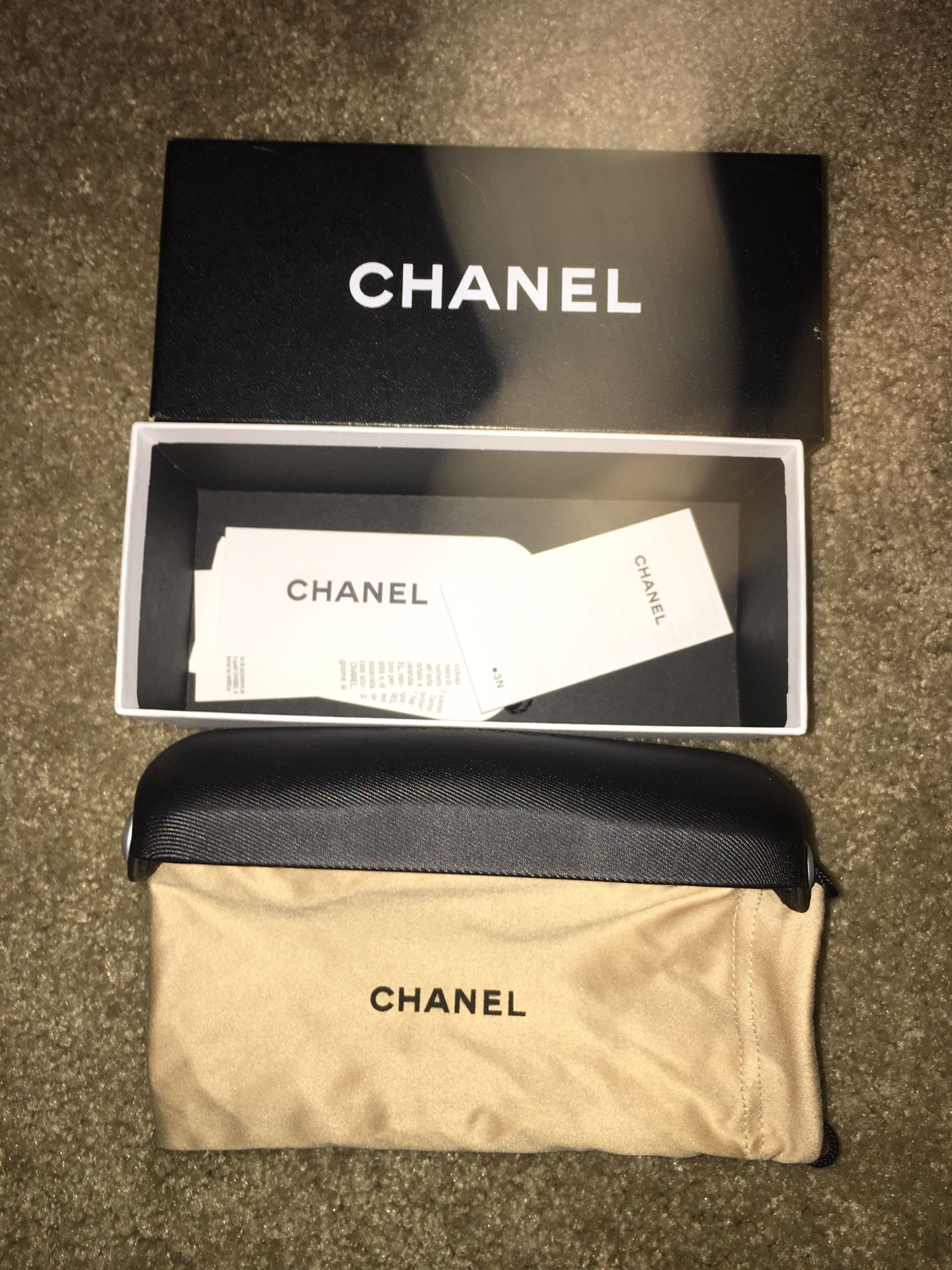 Chanel sunglass bag, holder and box. No glasses. Never used