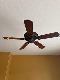 Ornate Bronze 52" 5-Blade Ceiling Fan, Dark Walnut Blades, Good