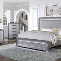 Brand New Grey Queen Size 4pc Bedroom Set (Available In California & Eastern King)