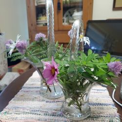 Depression Glass Basket (2) Vintage /Bride /Vases