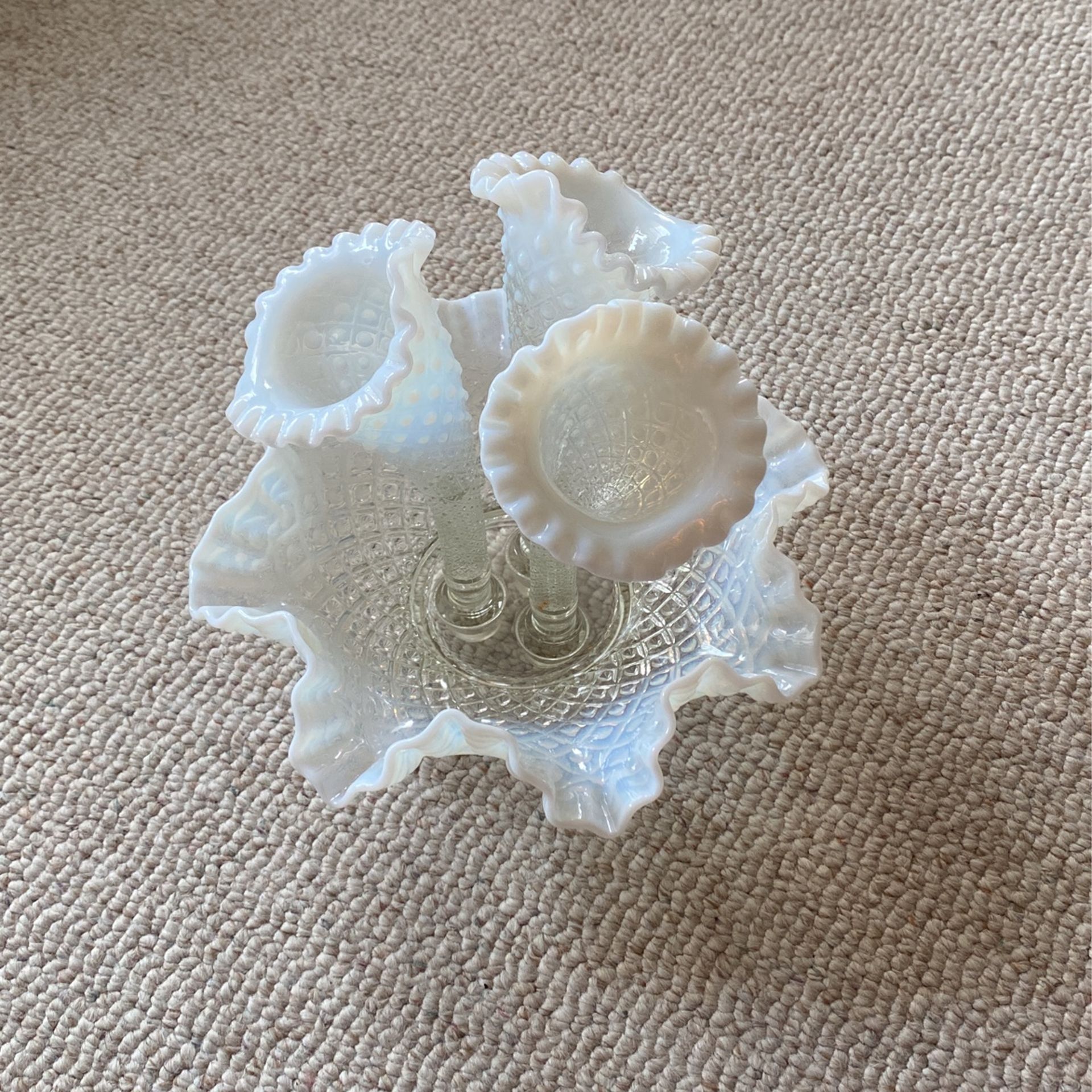 Vintage Fenton Opalescent White Hobnail Ruffled Milk Glass 