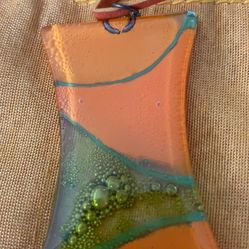 Lovely Artisan Glass Pendant With Leather Cord Necklace