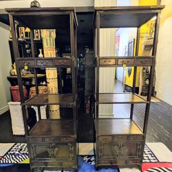 Pair of Vintage Korean Elmwood 3-Tier Etageres