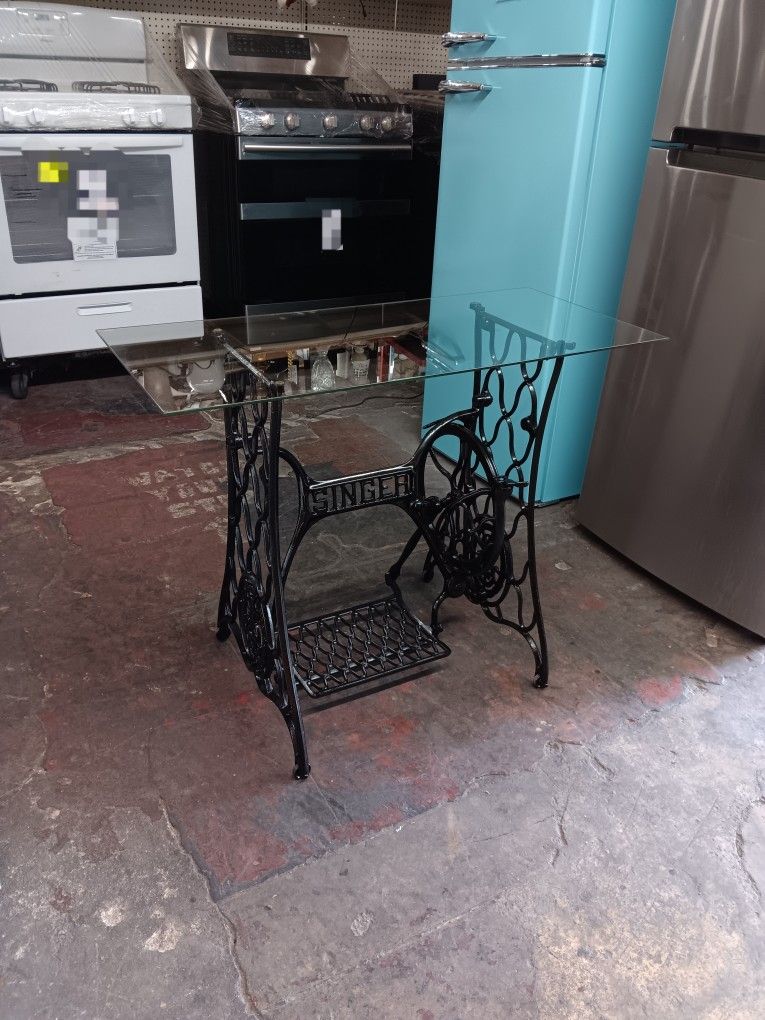 Vintage Singer Glass Top Cast Iron Treadle Table
