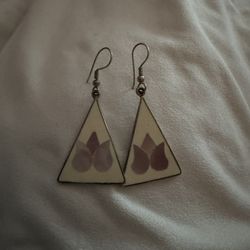 Vintage Alpaca Enamel Inlaid Shell Dangle Earrings