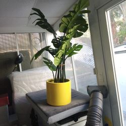 Faux Palm Fronds Plant w/Yellow Planter