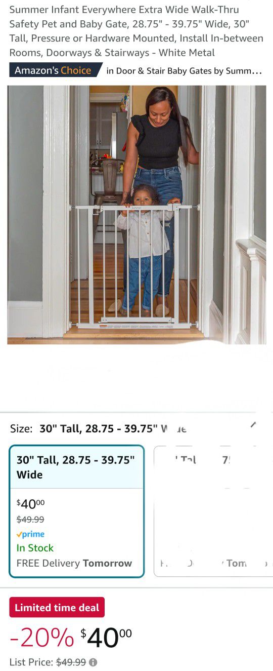 Summer Infant Everywhere Extra Wide Baby Gate 28.75" - 39.75" Wide, 30" Tall, White