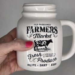 White Farmers Market Mason Jug Style Ceramic Mug Farmhouse