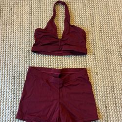 Burgundy Dance Bra And Shorts Set