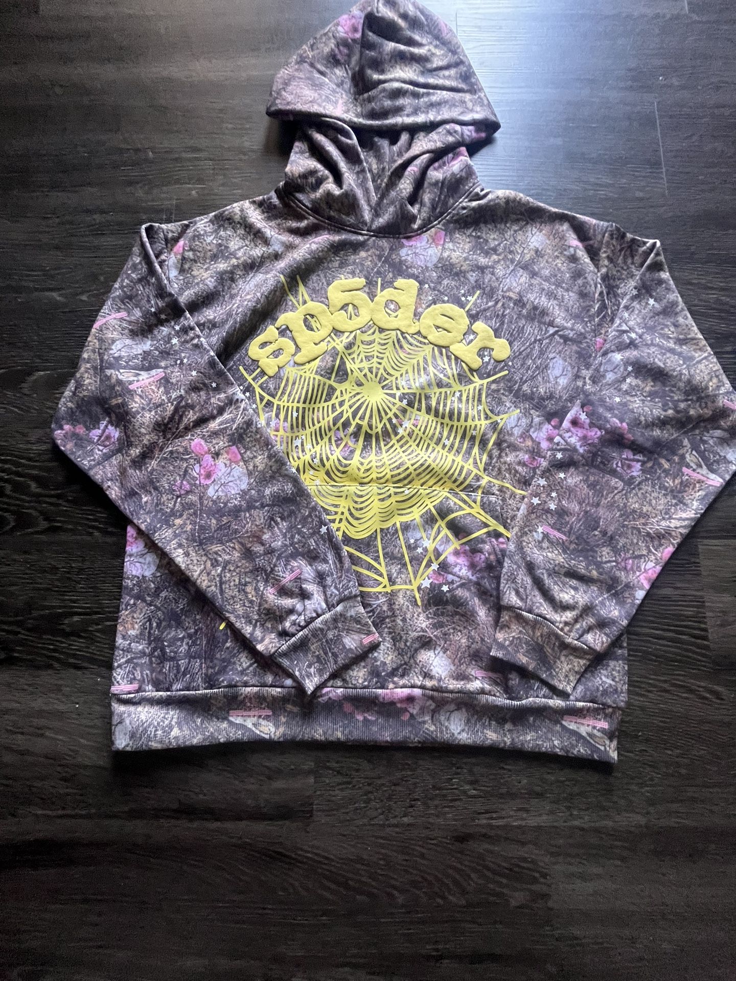 Sp5der hoodie camo and yellow LARGE
