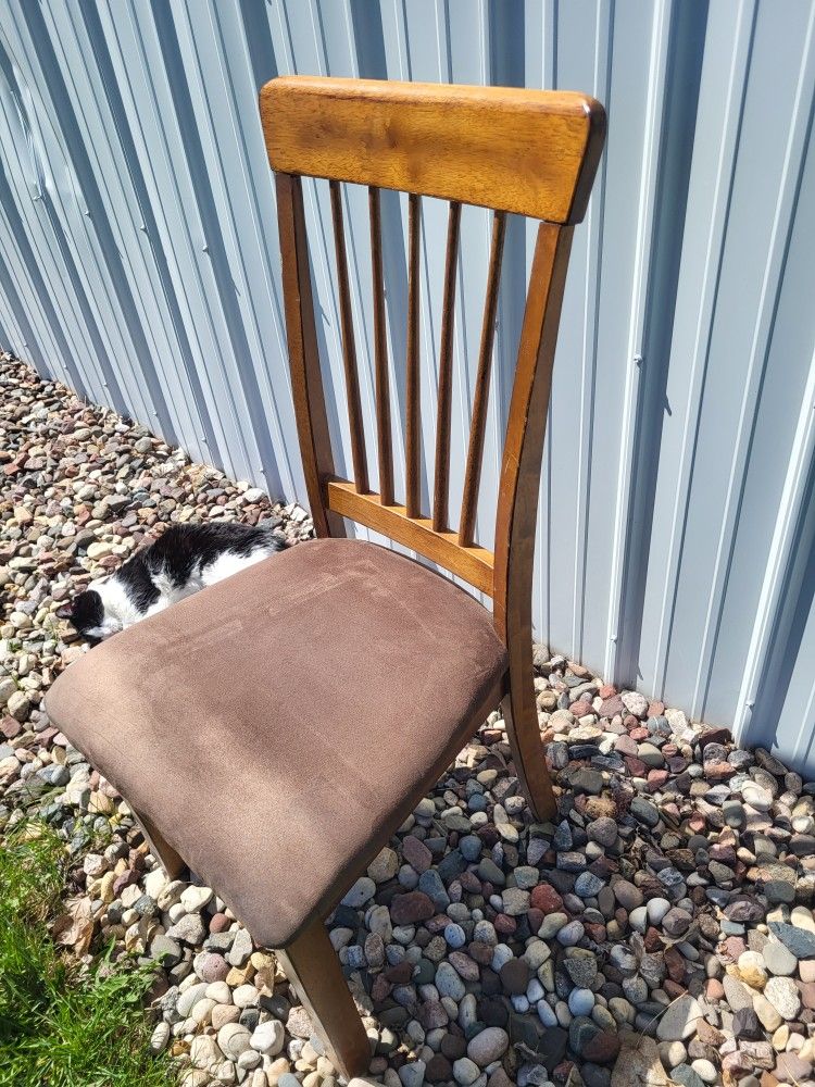 Wood dining chair single, brown cushion