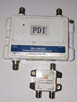 PDI Electronics PDI-110R-6KV cable coaxial amplifier.  With 3 Way Splitter