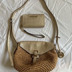 Michael Kor’s Metallic Gold Handbag And Matching Wallet