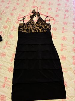 Black Halter Dress with Leopard Print Bodice