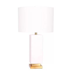 {ONE} Viens 27” table lamp. LED compatible. Base: ceramic. Overall: 27” H x 13” W x 13” D. Base color: white/gold. MSRP: $159. Our price: $103 + Sales