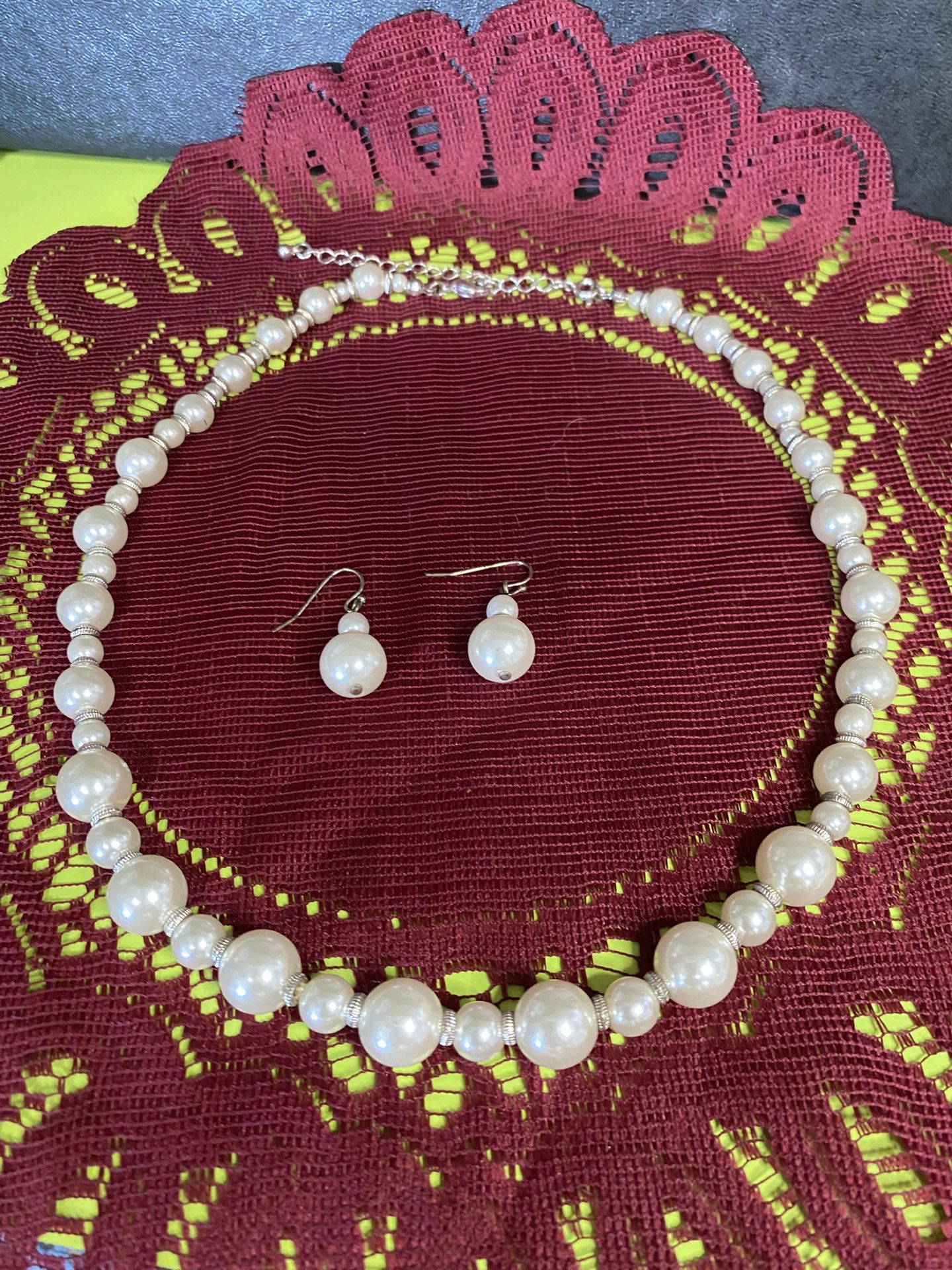 Faux Classic Ivory Pearl Necklace And Earrings Set