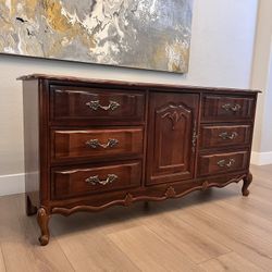 Antique 9 Drawer French Provincial Dresser BASSETT FURNITURE - Chalon Cherry 64" Country French Dresser