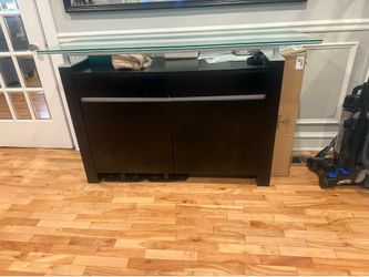 Modern Black Buffet / Sideboard with Designer Glass Top – Excellent Condition