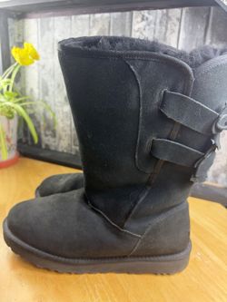 UGG Black Suede Knee High Pull-On Boots Bow Back Round Toe Flat US 11 EU 42
