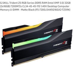 G.SKILL Trident Z5 RGB Series DDR5 RAM (Intel XMP 3.0) 32GB (2x16GB) 7200MT/s CL34-45-45-115 1.40V