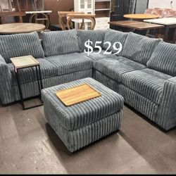 4-pc Sectional Sofa With Ottoman Fur-Like Jumbo Corduroy 